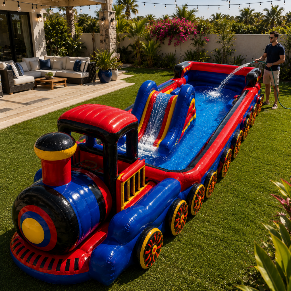 All Aboard the Splash Express: The Giant Inflatable Train Pool That Turns Your Backyard Into Pure Mayhem